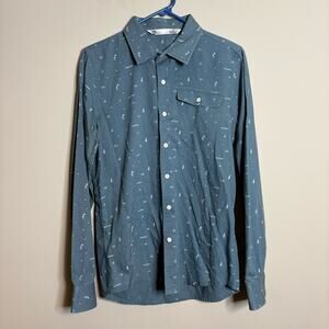 Travis Mathew Long Sleeve Button Shirt Blue Tropical Pineapple Blue Size Small